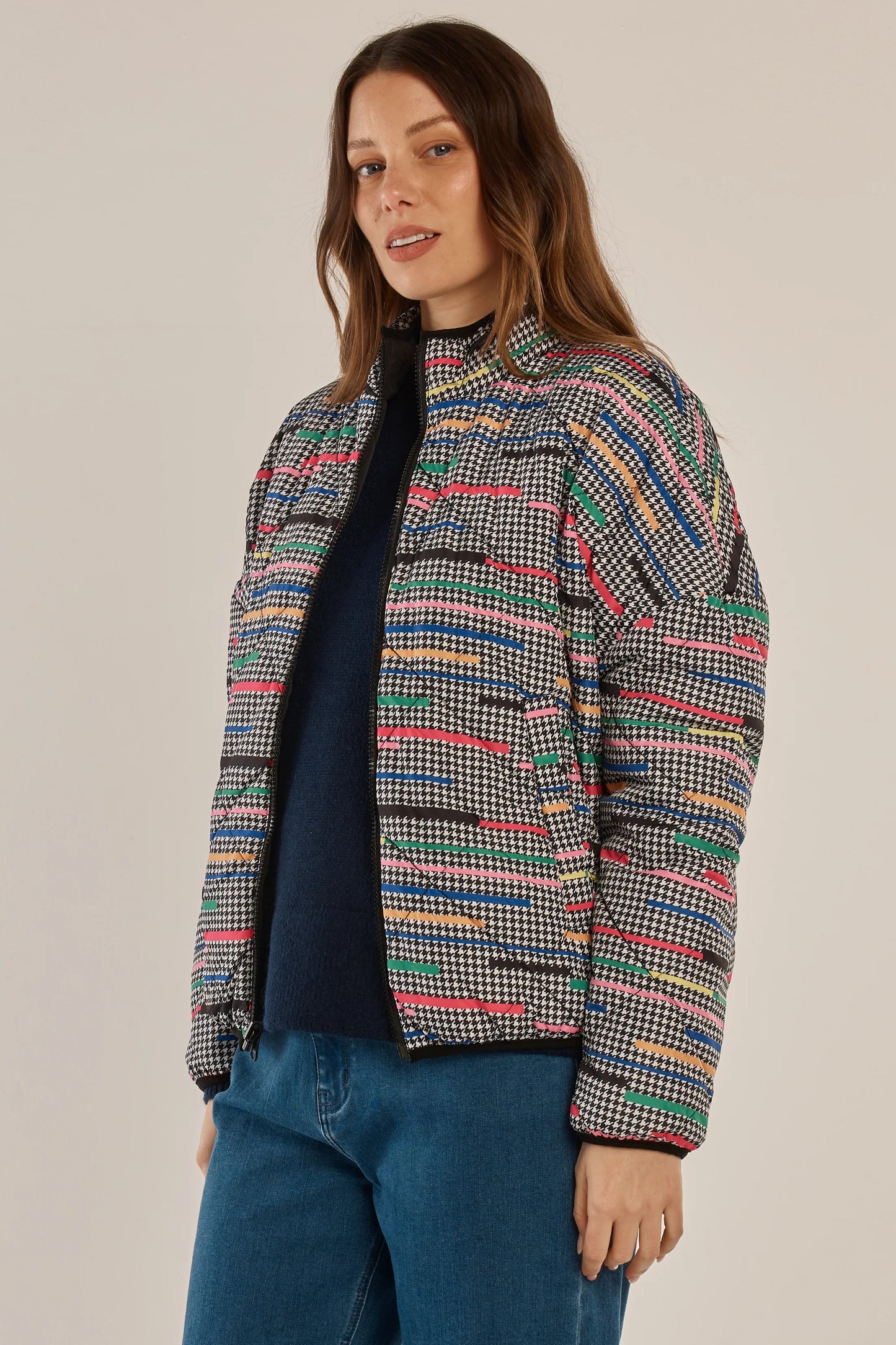 Betty Basics - Finch Reversible Jacket - Rainbow Houndstooth/Black
