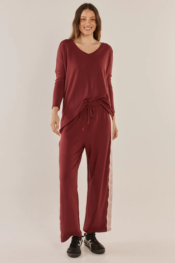 Betty Basics - Evelyn Wide Leg Jogger - Burgundy