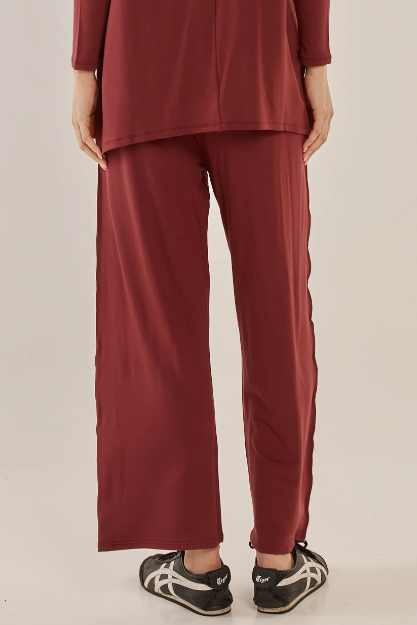 Betty Basics - Evelyn Wide Leg Jogger - Burgundy
