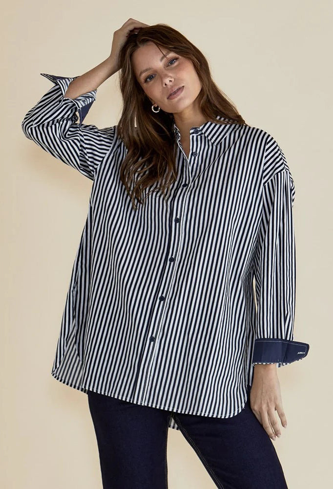 Betty Basics - Claire Classic Shirt - Navy Stripe