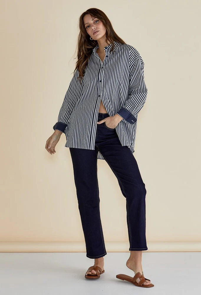 Betty Basics - Claire Classic Shirt - Navy Stripe