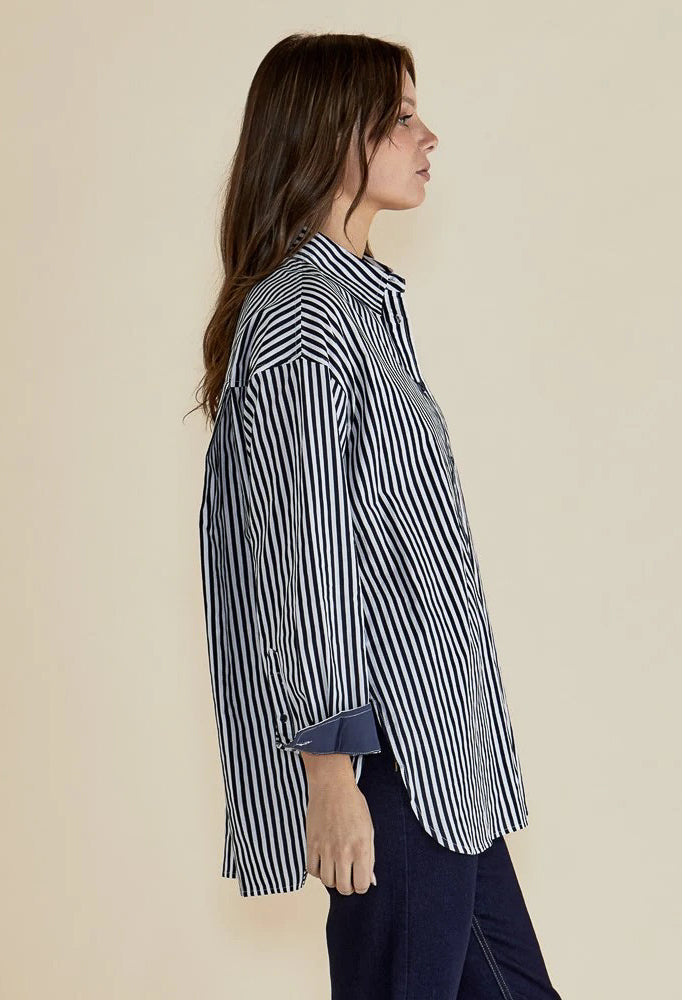 Betty Basics - Claire Classic Shirt - Navy Stripe