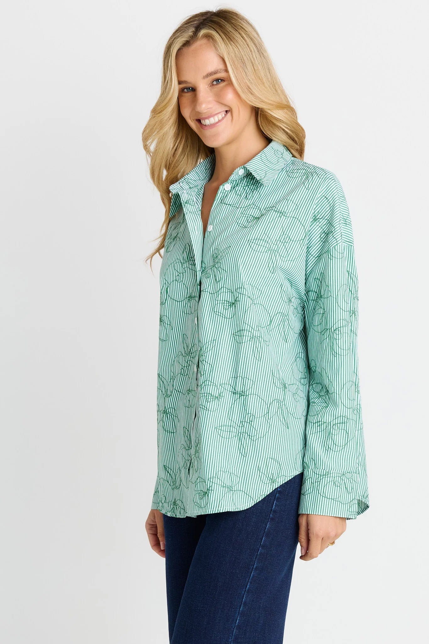 Betty Basics - Sage Shirt - Green Stripebetty