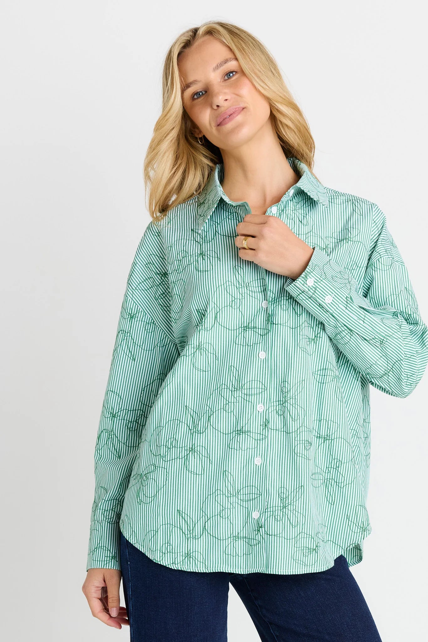 Betty Basics - Sage Shirt - Green Stripebetty