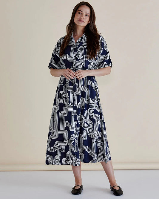 Skye Dress - Navy Geo