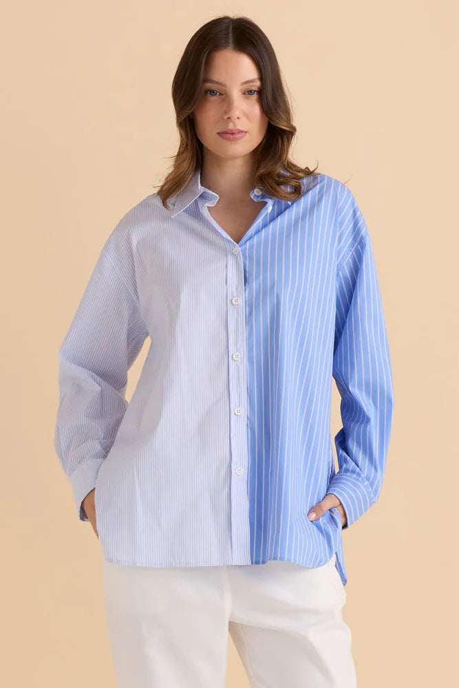 Betty Basics - Stevie Shirt - Blue Stripe Contrastbett
