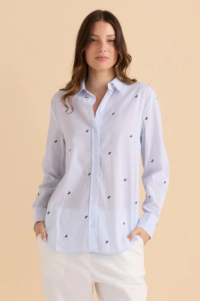 Betty Basics - Reid Shirt - Blue Bow Stripe