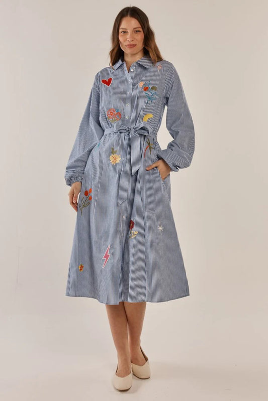 Betty Basics - Amelia Shirt Dress - Floral Navy Stripe