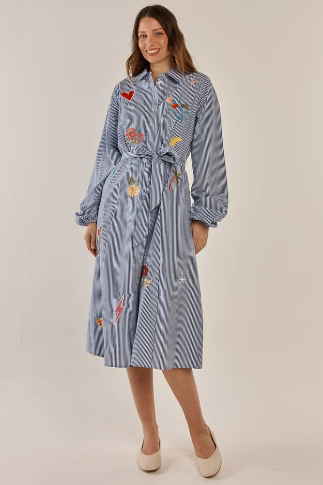 Betty Basics - Amelia Shirt Dress - Floral Navy Stripe