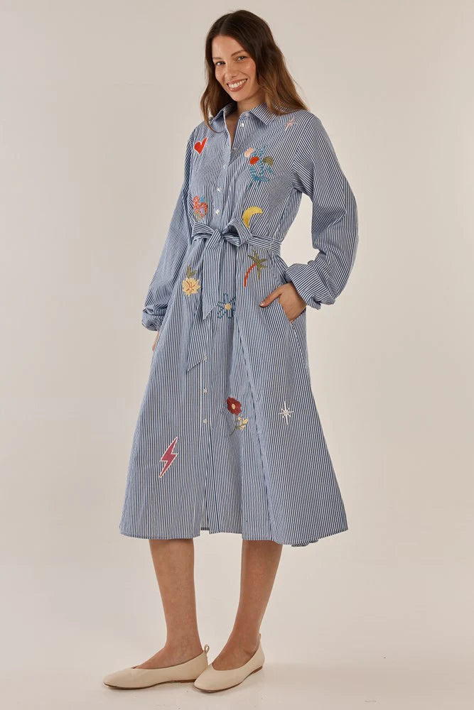 Betty Basics - Amelia Shirt Dress - Floral Navy Stripe