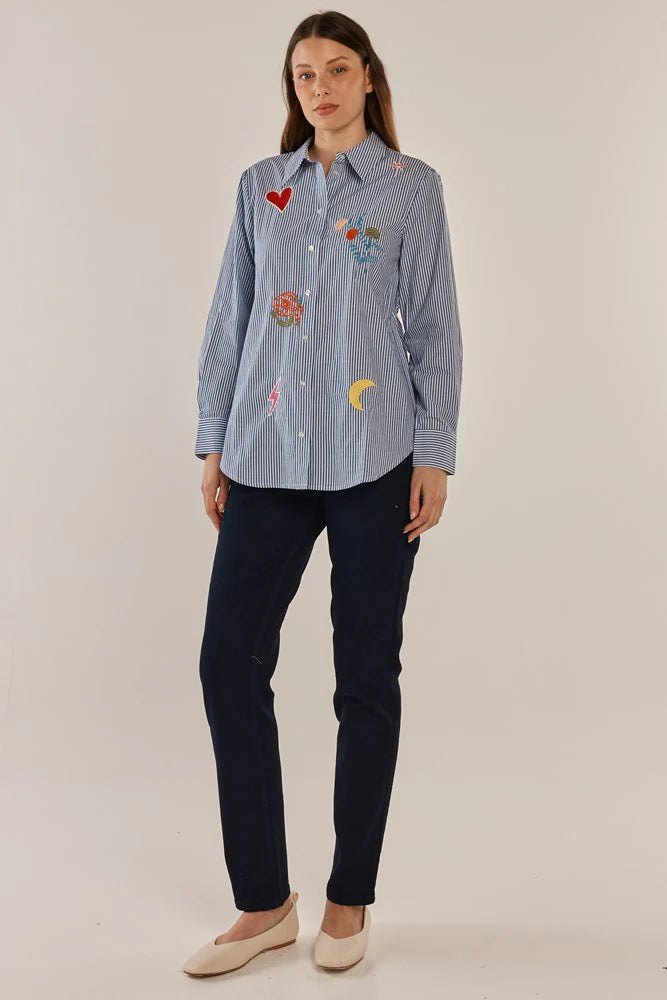 Betty Basics - Amelia Shirt - Floral Navy Stripe