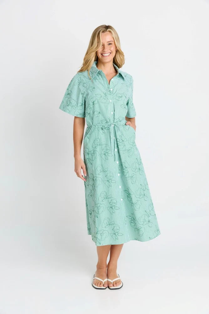 Betty Basics - Shelley Shirt Dress - Green Stripe