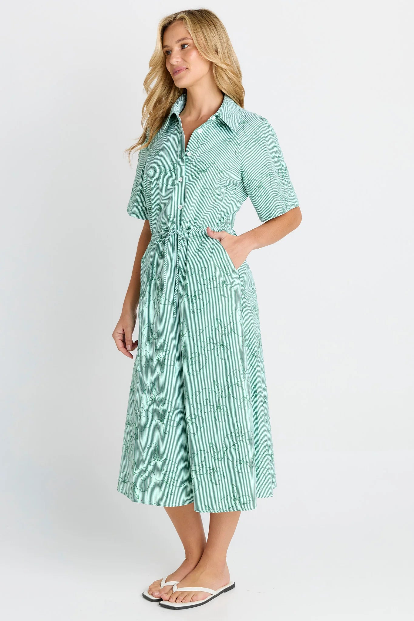 Betty Basics - Shelley Shirt Dress - Green Stripe
