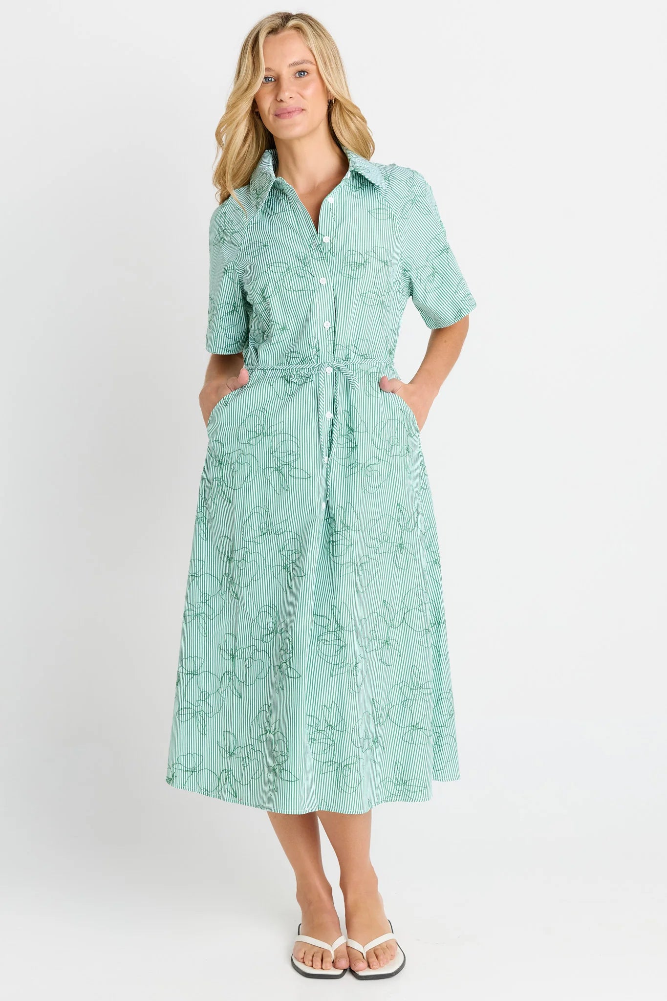Betty Basics - Shelley Shirt Dress - Green Stripe