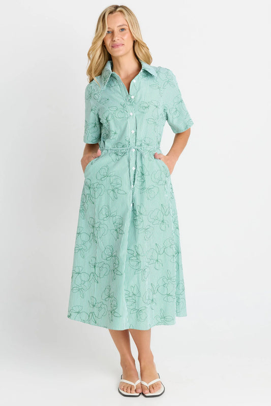 Betty Basics - Shelley Shirt Dress - Green Stripe