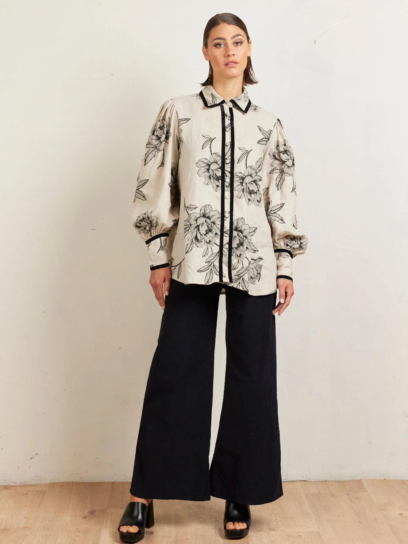 State of Embrace - Velvet Trim Blouse - Onyx