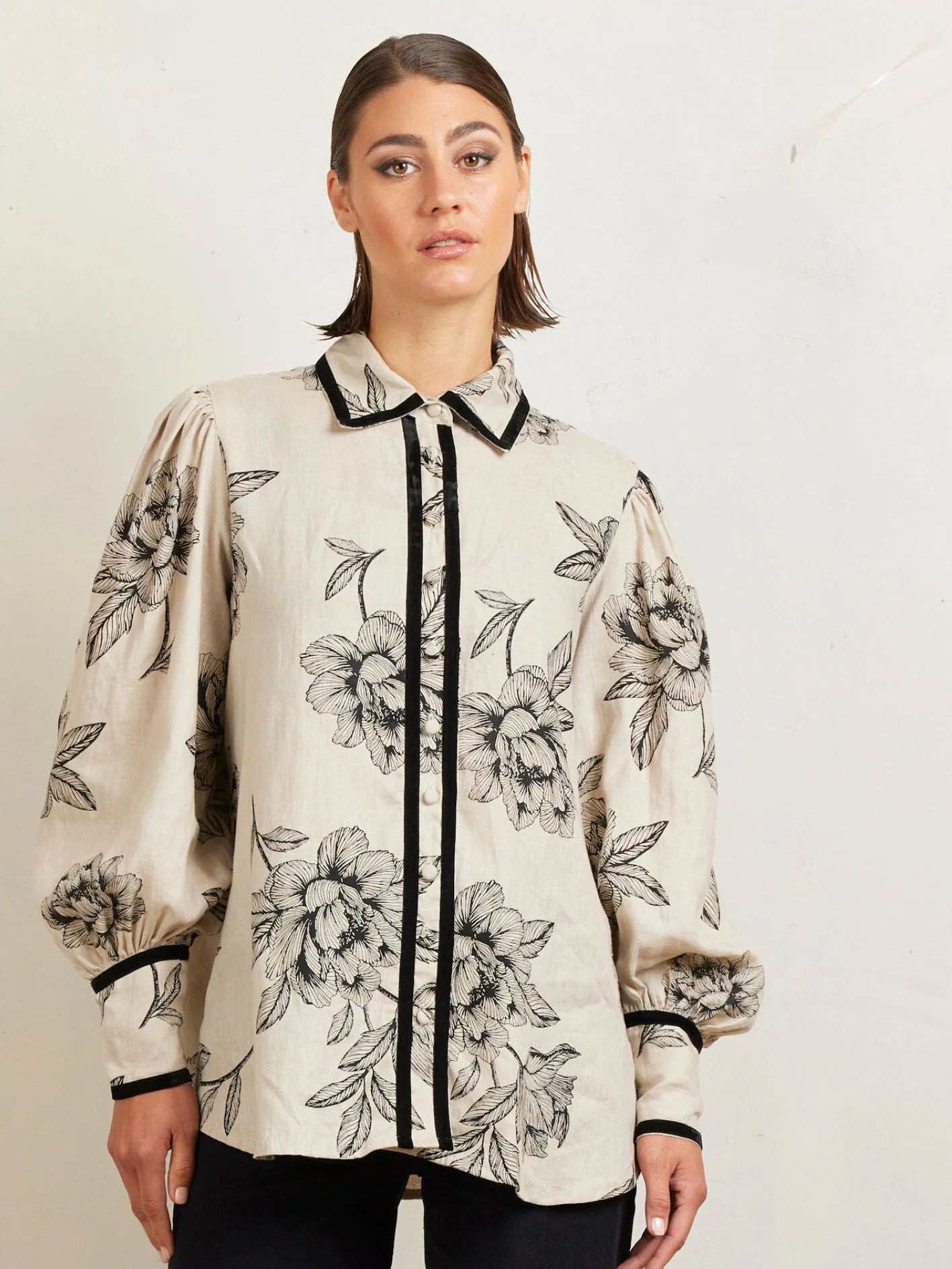 State of Embrace - Velvet Trim Blouse - Onyx