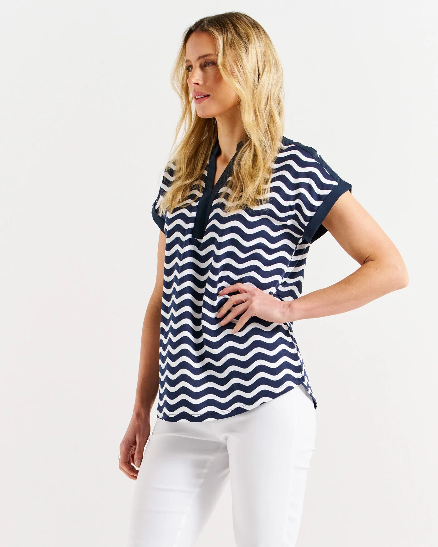 Betty Basics - Bridie Tee - Navy Wave Stripe