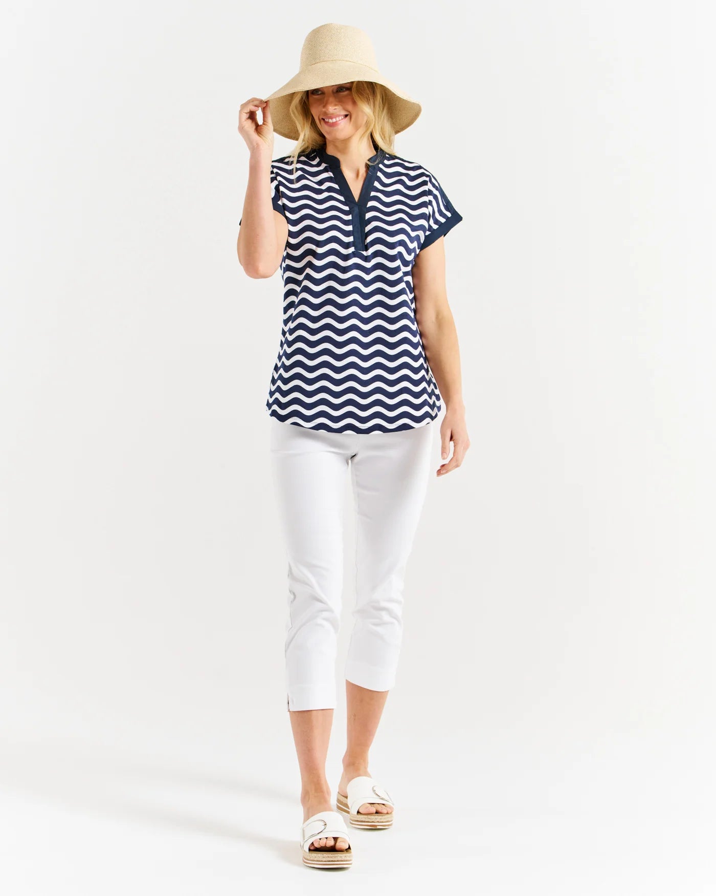 Betty Basics - Bridie Tee - Navy Wave Stripe