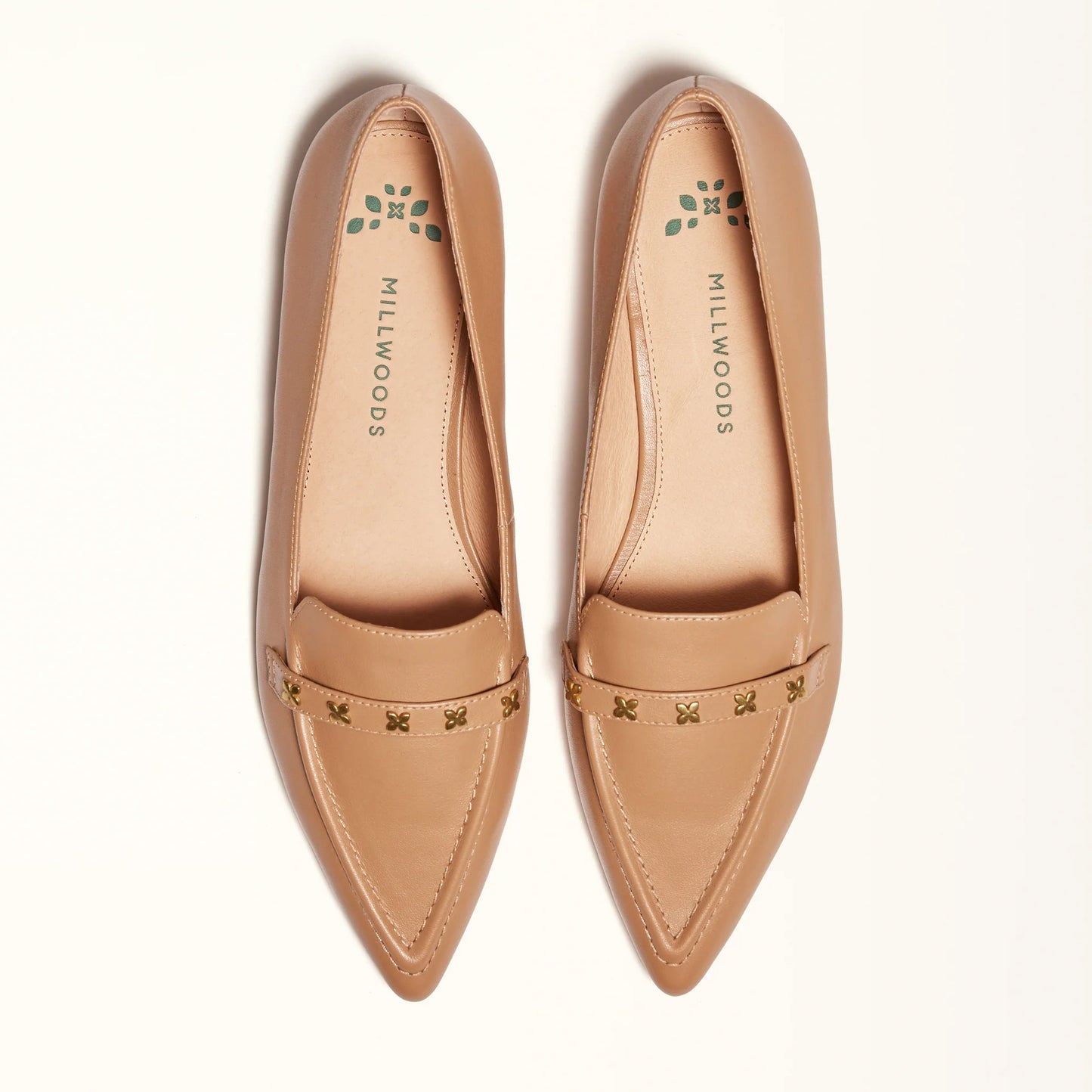 Millwoods - Poplar Pointed Flat - Camel With Studs