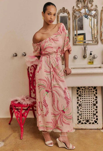 Once Was - Zina Linen Viscose One Shoulder Dress - Palmarosa
