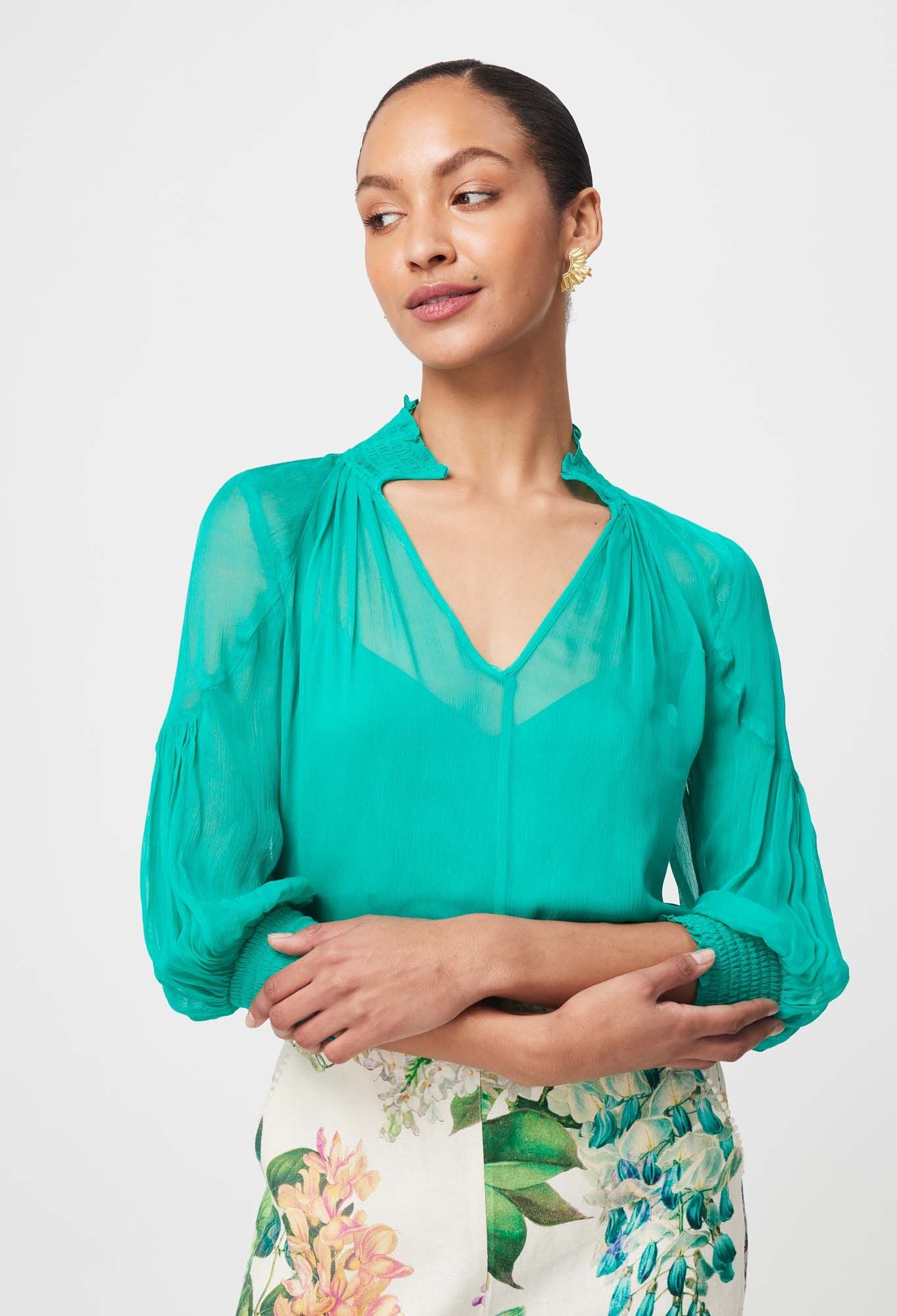 Once Was - Lane Viscose Chiffon Blouse - Bay Green