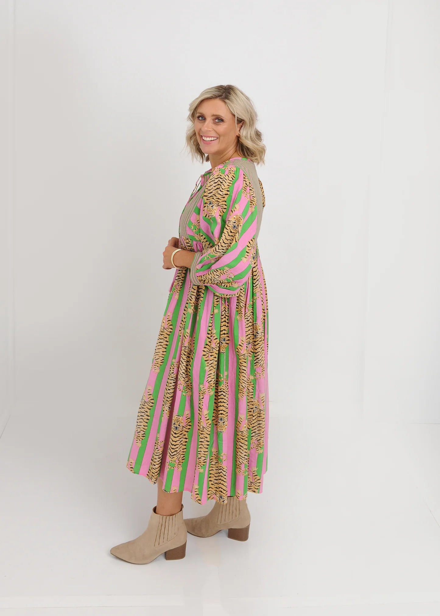Tiger Print Dress -  Pink Green