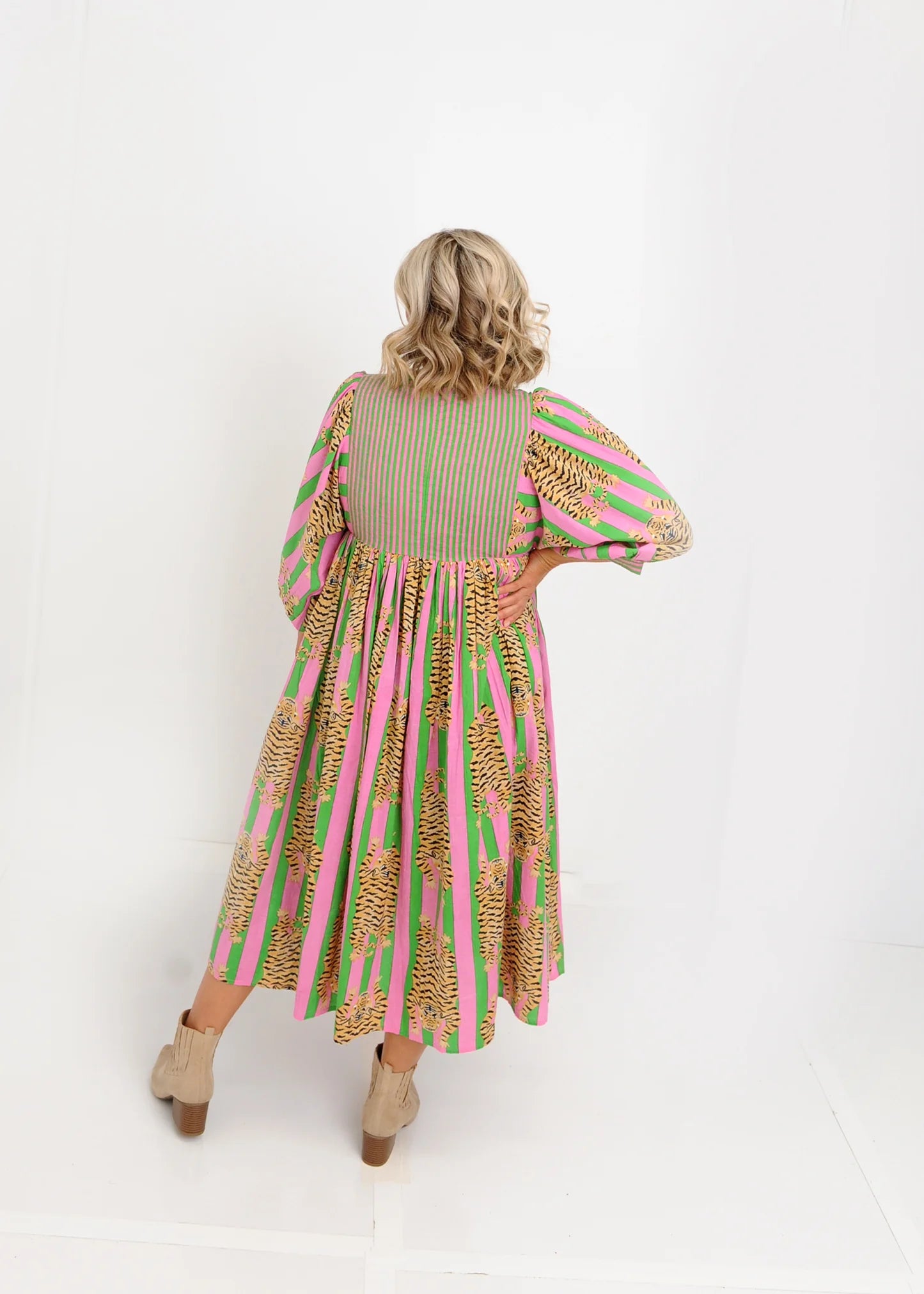 Tiger Print Dress -  Pink Green