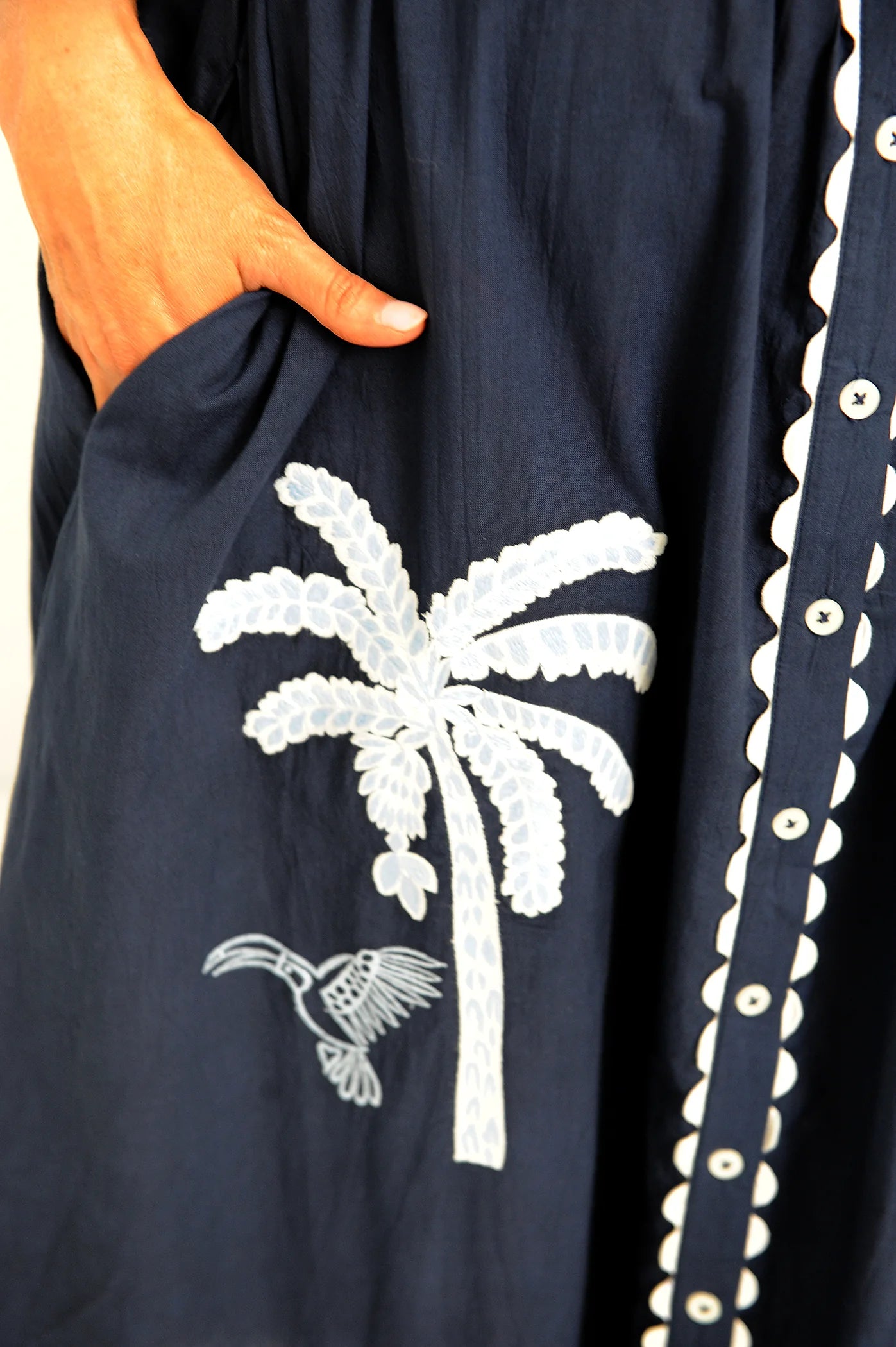 Palm Dress - Navy White Palm