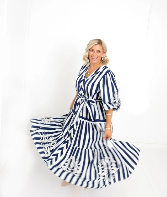 Poppy Dress - Navy Stripe