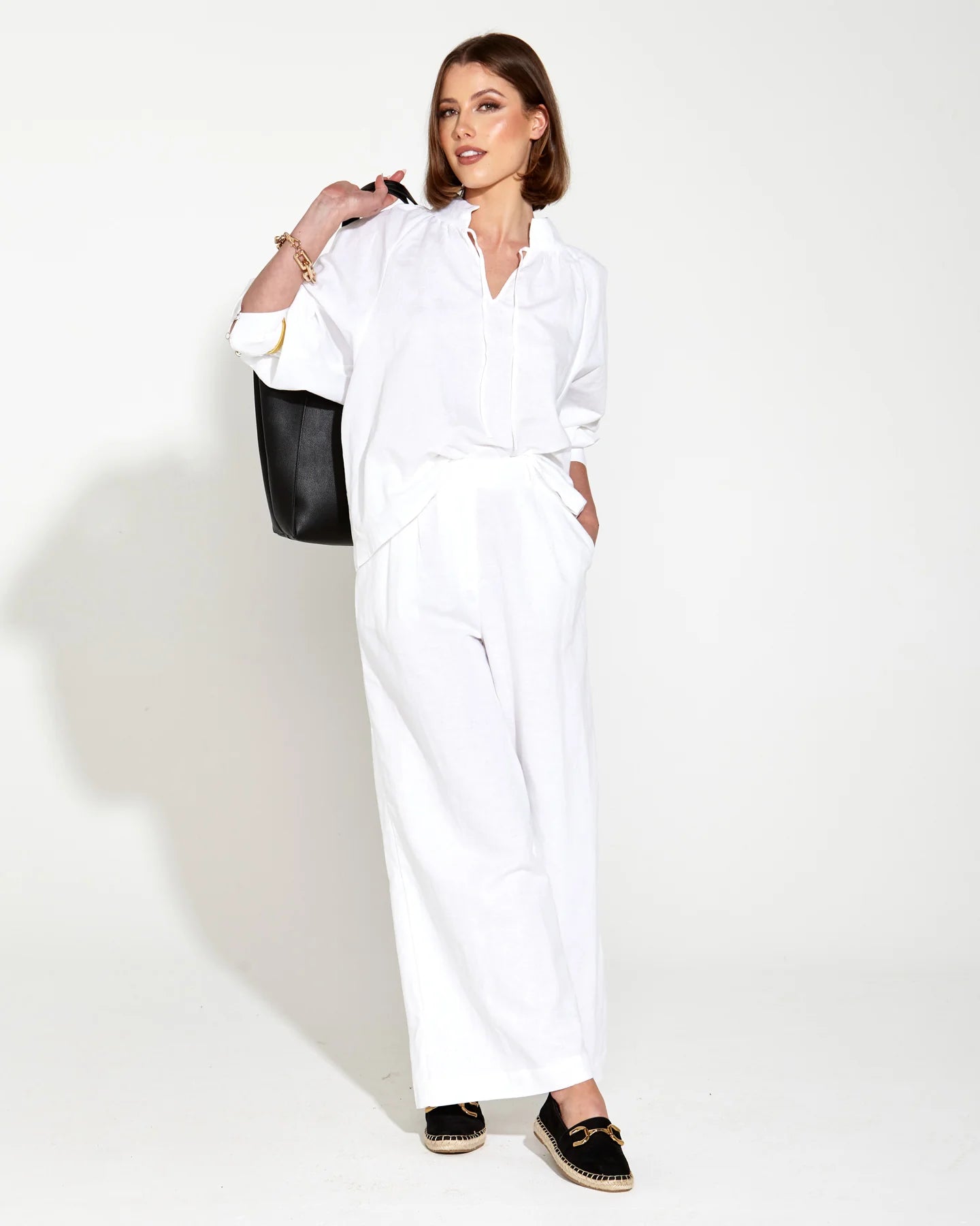 Fate & Becker - Heritage Linen Wide Leg Pant - White