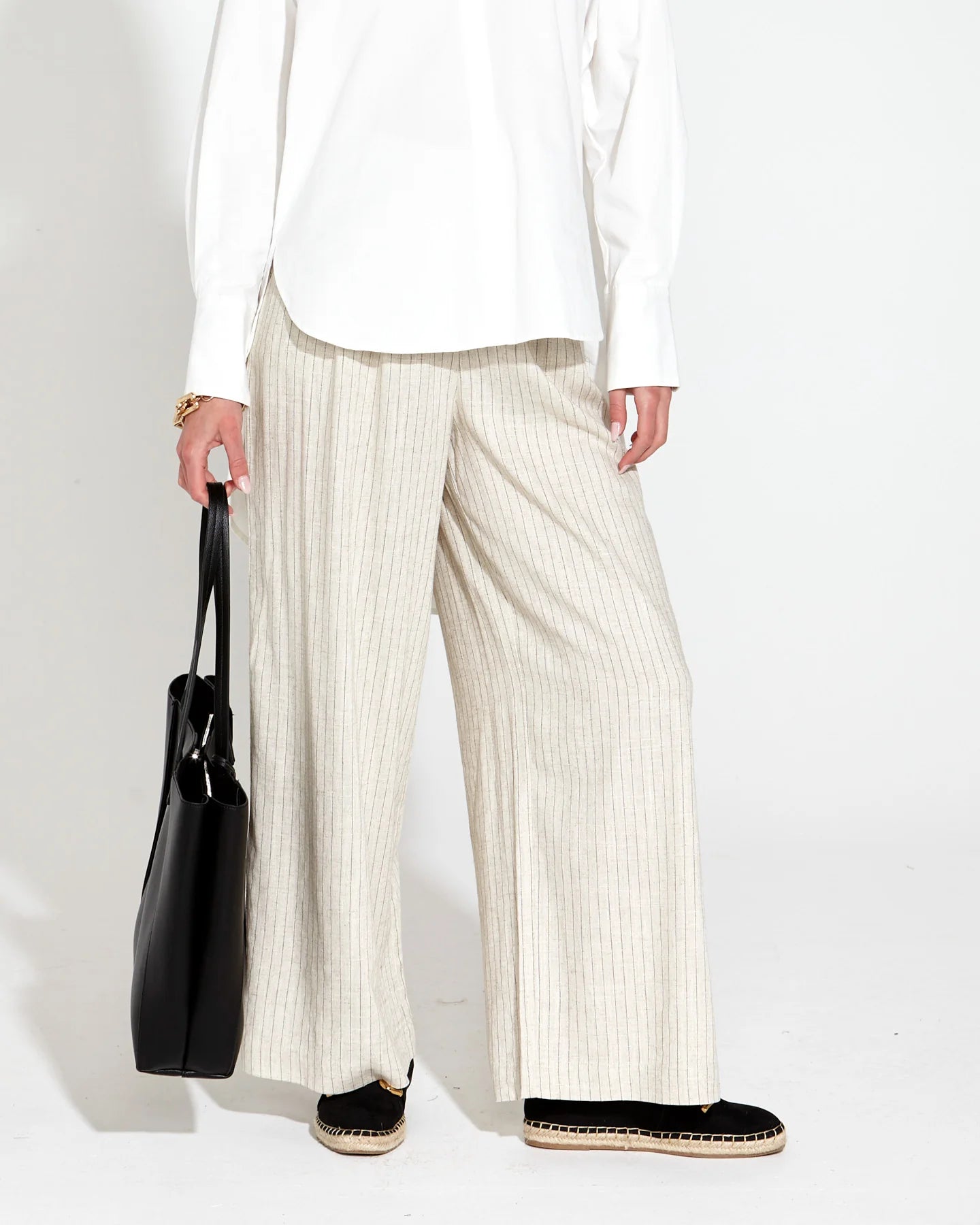 Fate & Becker - Heritage Linen Wide Leg Pant - Natural Pinstripe