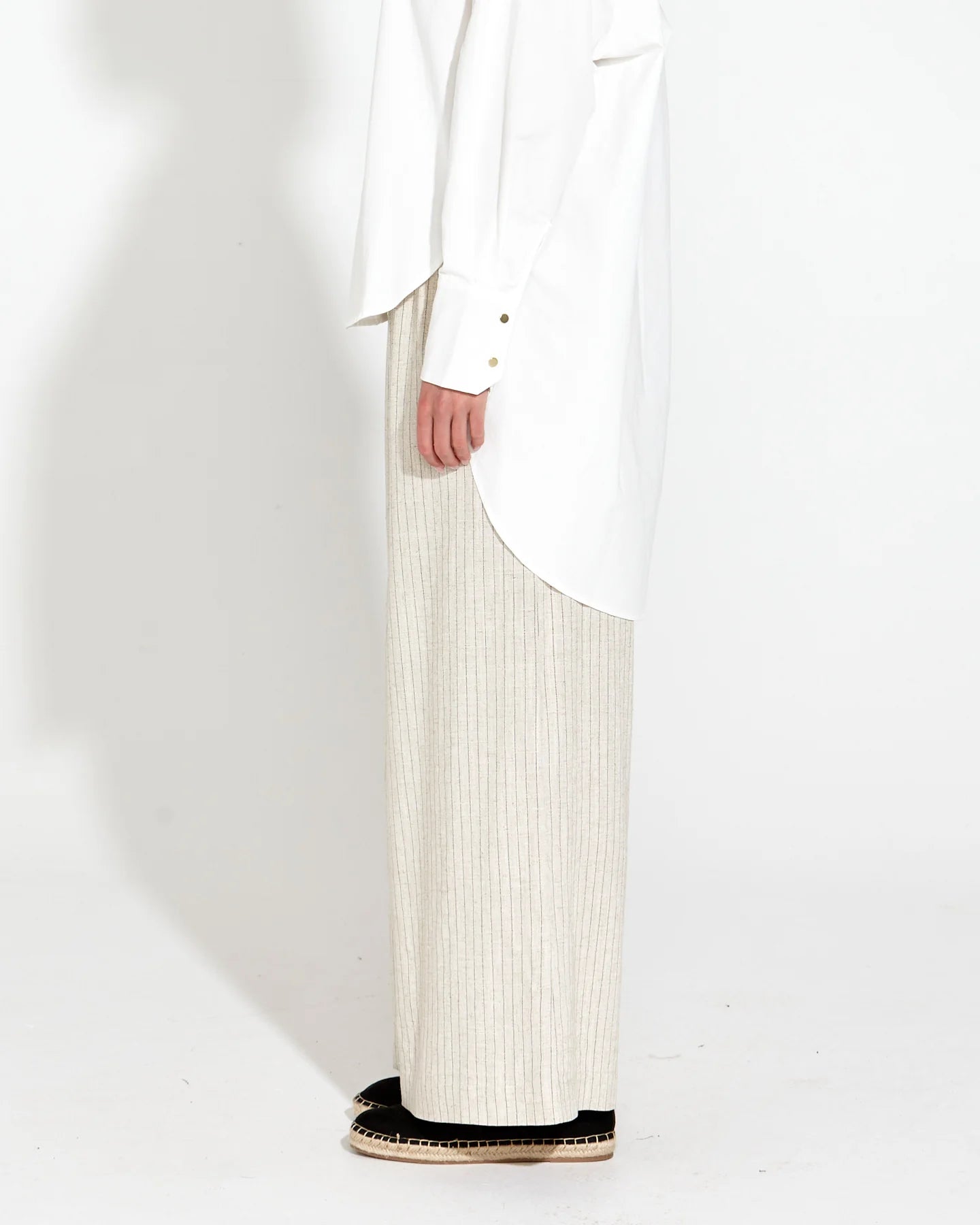 Fate & Becker - Heritage Linen Wide Leg Pant - Natural Pinstripe