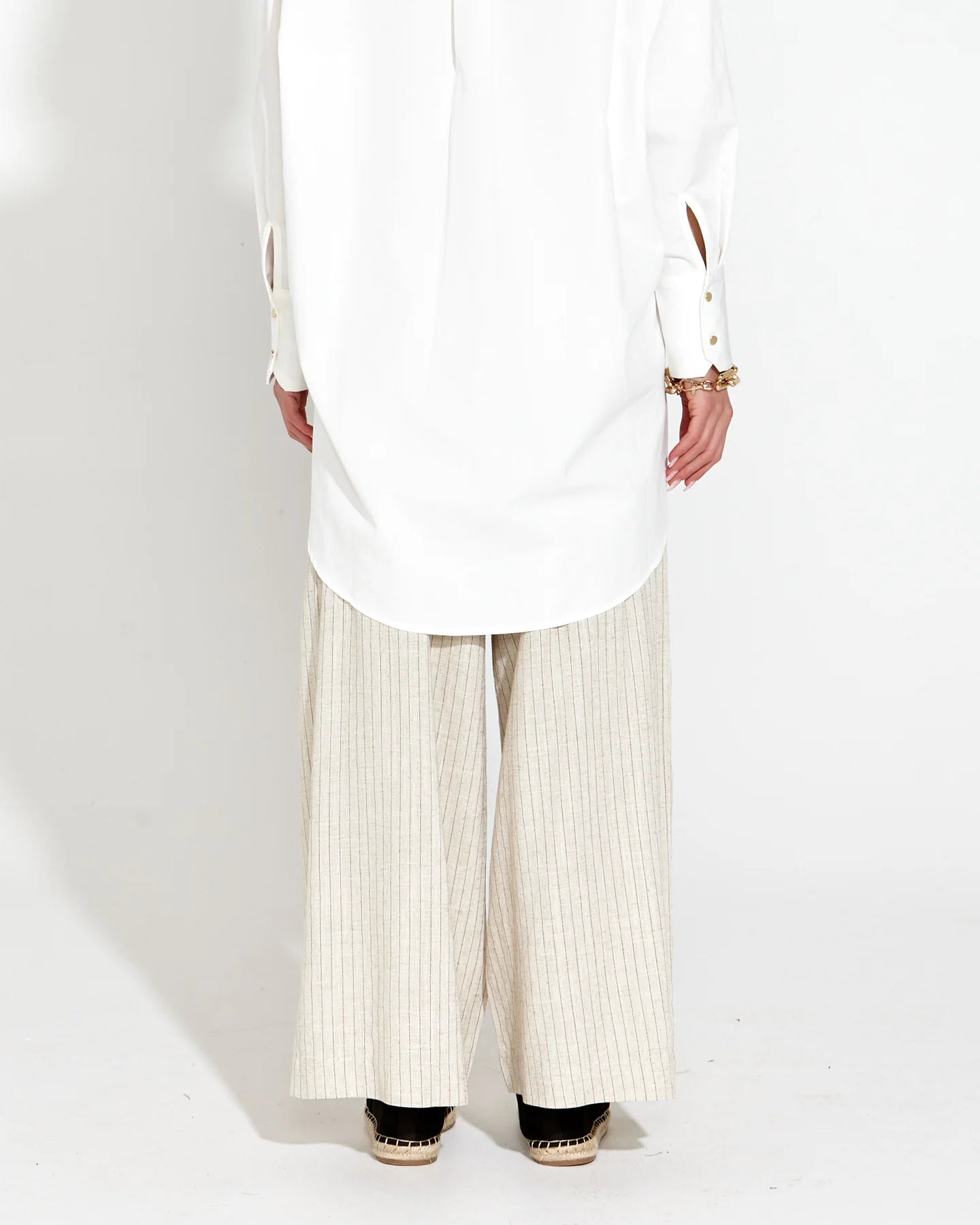 Fate & Becker - Heritage Linen Wide Leg Pant - Natural Pinstripe