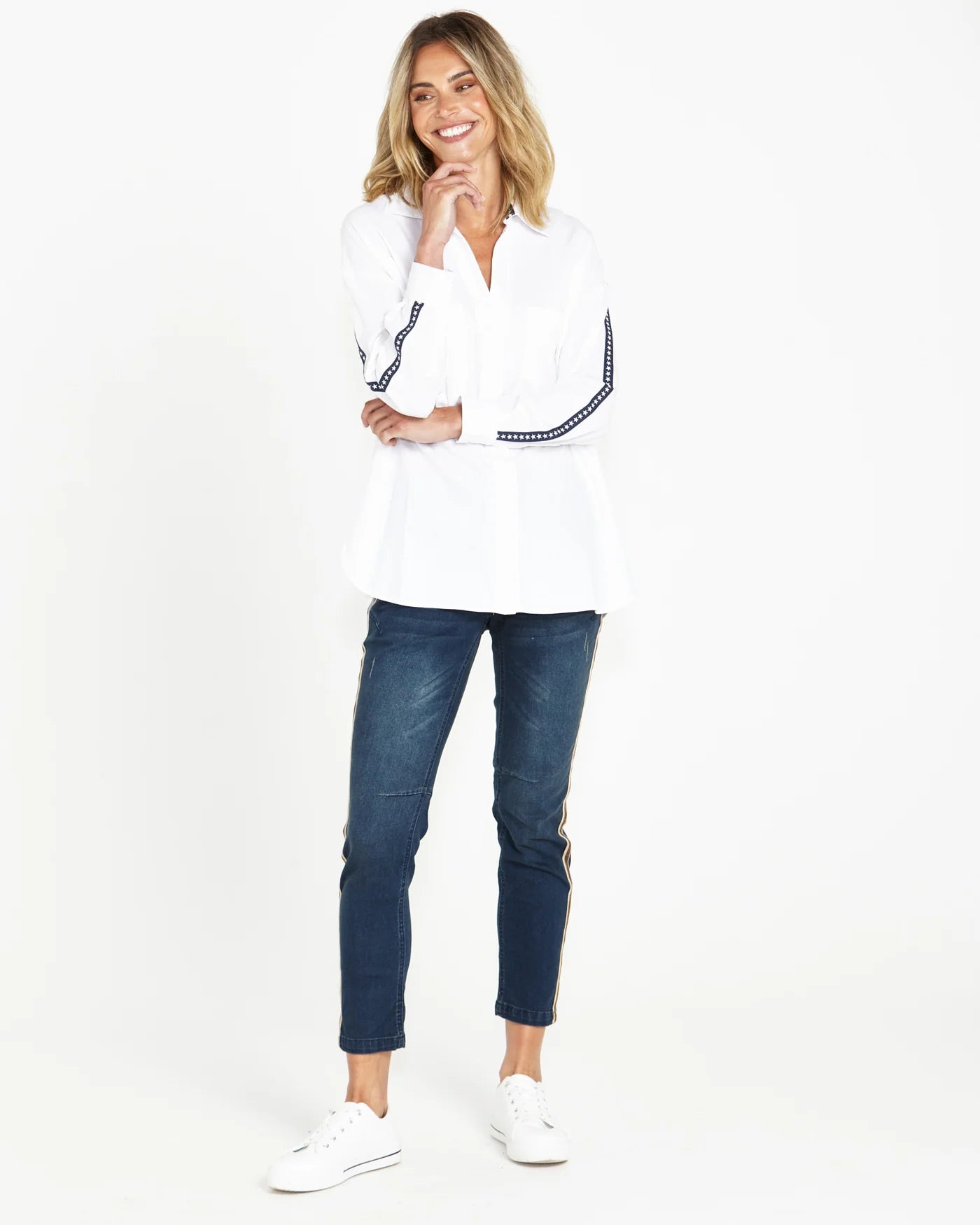 Betty Basics - Delia Star Pocket Shirt - White Stars