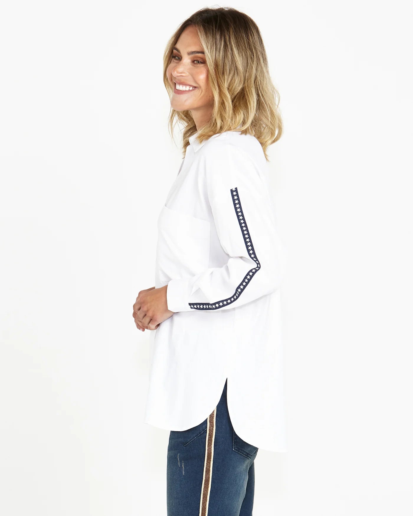 Betty Basics - Delia Star Pocket Shirt - White Stars
