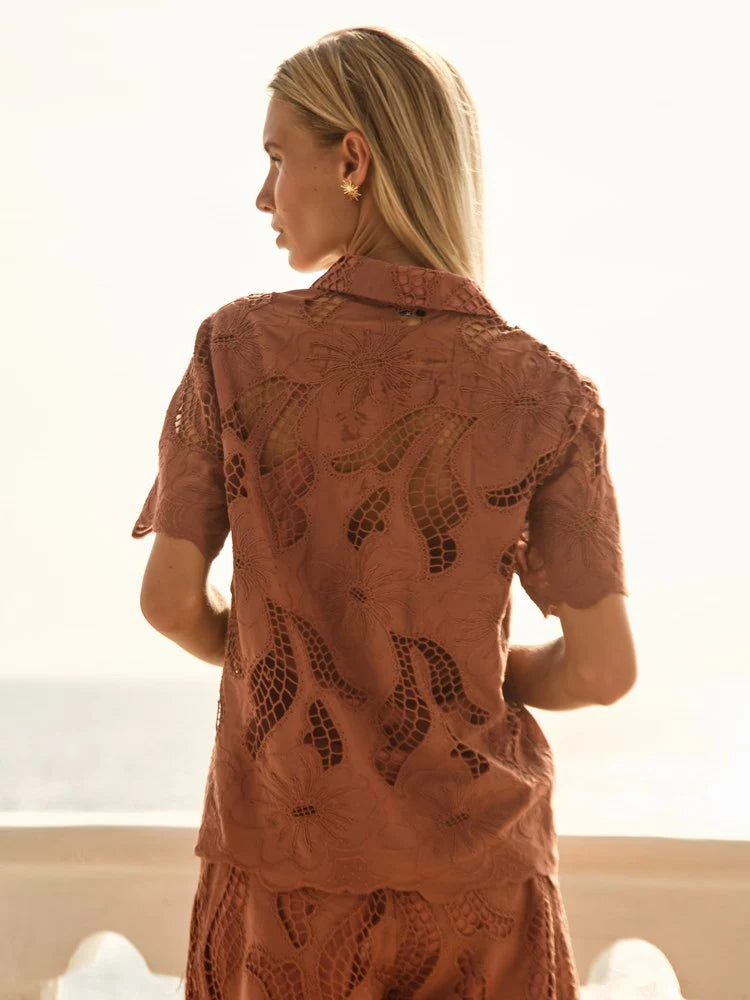 Fate & Becker - Colette Lace Shirt - Red Clay