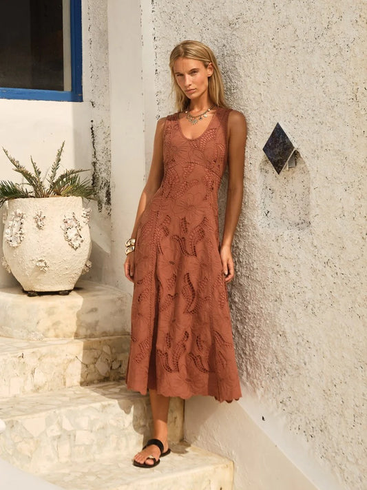 Fate & Becker - Alessia Lace Midi Dress - Red Clay