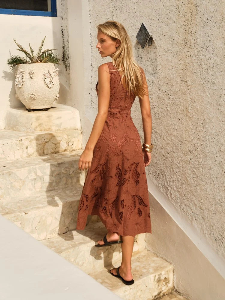 Fate & Becker - Alessia Lace Midi Dress - Red Clay