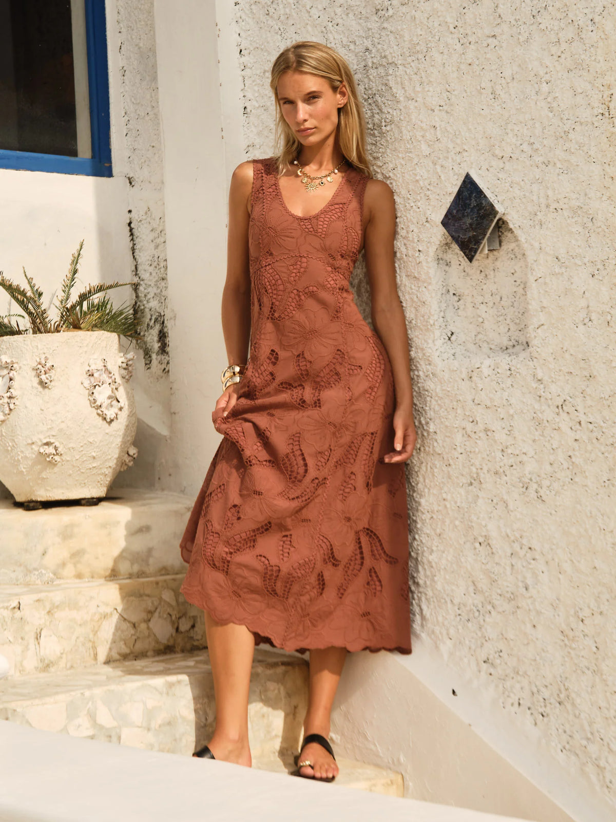 Fate & Becker - Alessia Lace Midi Dress - Red Clay