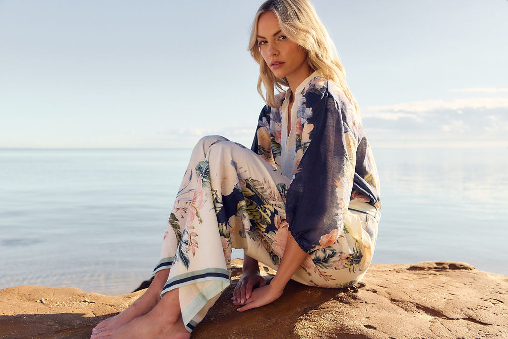 Fate & Becker - Solara Placement Print Pant - Navy Print