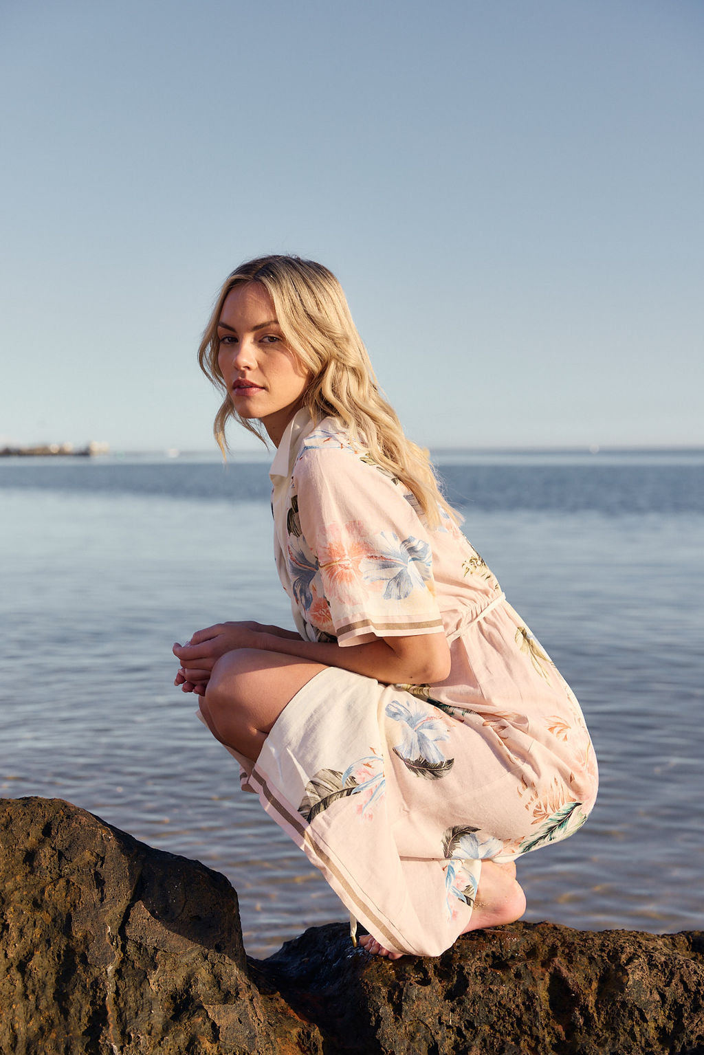 Fate & Becker - Solara Placement Print Shirt Dress - Pink Print