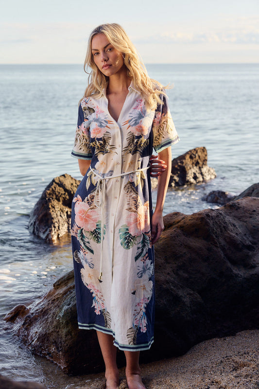 Fate & Becker - Solara Placement Print Shirt Dress - Navy Print