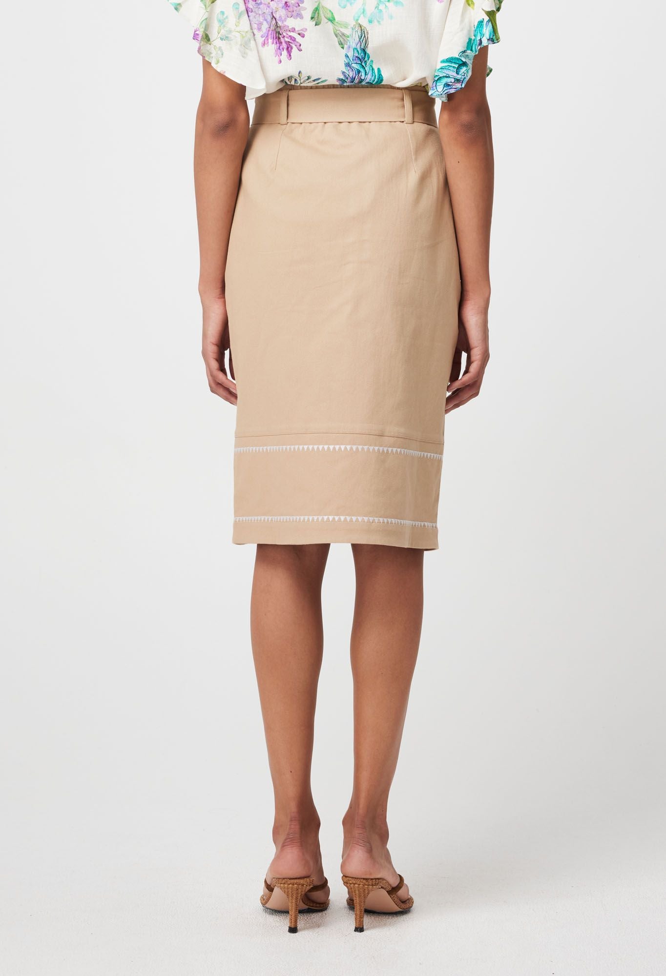 Once Was - Delray Embroidered Stretch Cotton Skirt - Sand