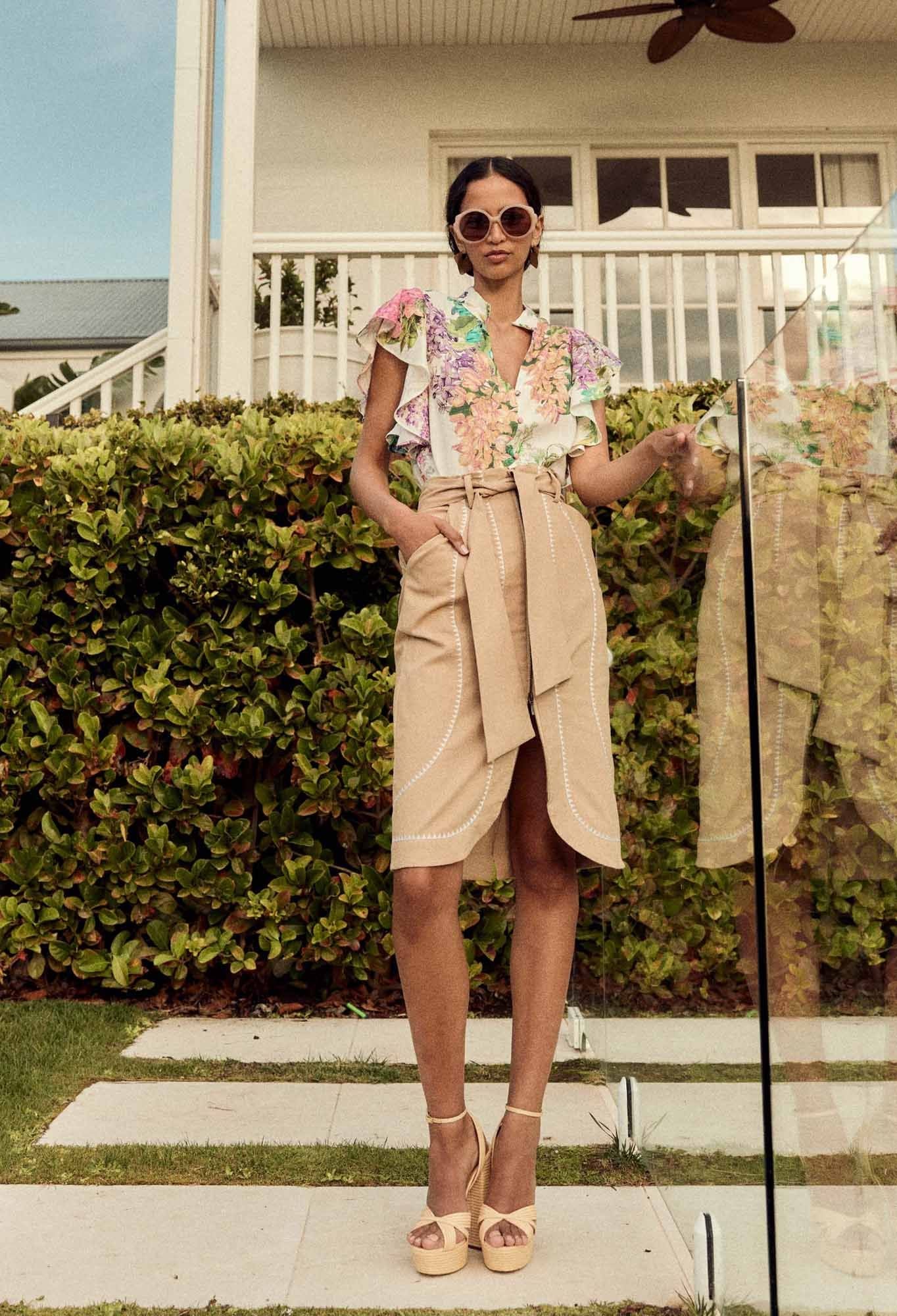 Once Was - Delray Embroidered Stretch Cotton Skirt - Sand