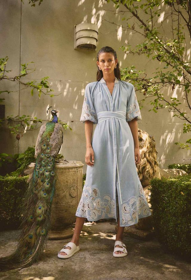 Once Was - Amara Tencel Embroidered Maxi Dress - Blue Haze