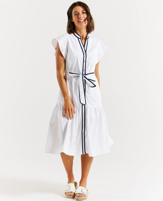 Betty Basics - Mari Dress - White/Navy Contrast