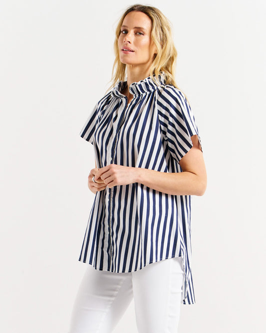 Betty Basics - Caspian Blouse - Blue/White Stripe