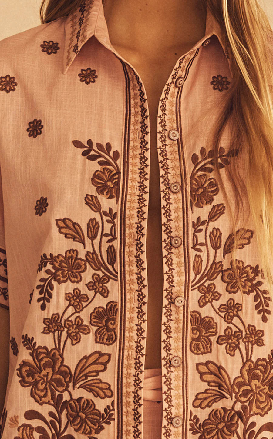 Aur Oceá - Short Sleeve Resort Shirt - Infiorata Embroidered