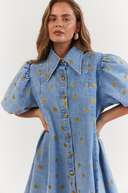 La Bohème Girls - Peyton Mini Dress - Denim Hearts